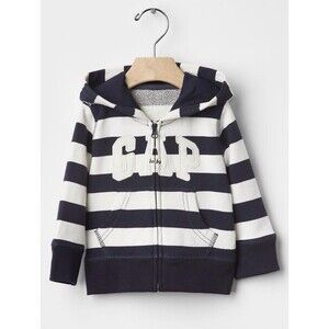 Baby Gap Boys Blue And White Striped Zip Up Hoodie 18-24M